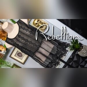 Rebellion Black Lace Sheer Tank Top Blouse LG